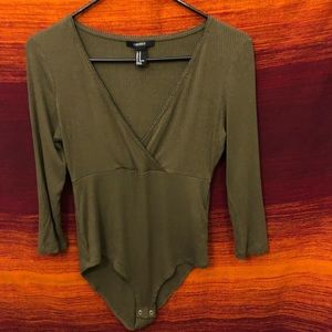 Olive Green Ribbed Bodysuit